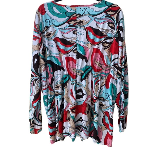 Lily 🩵 Geometric Retro Patterned Long Open Topper, Elastic Waist Front Tie, 2X - Picture 6 of 13